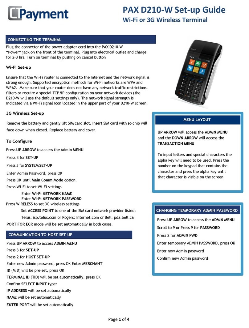 CT PAYMENT PAX D210-W Setup guide