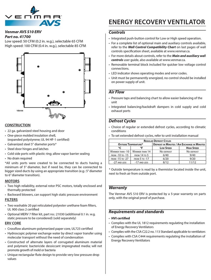 Venmar AVS S10 ERV 41700 manual