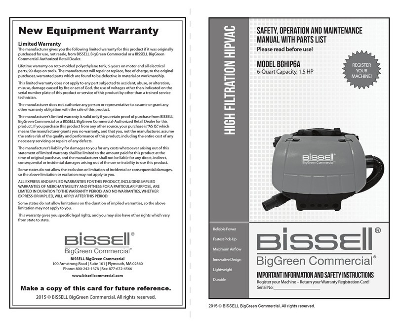Bissell BGHIP6A Safety, operation and maintenance manual with parts list Bissell BGHIP6A Safety, operation and maintenance manual with parts list