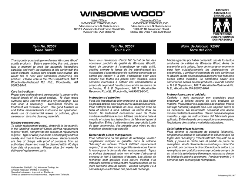 Winsome Wood 92567 Assembly manual