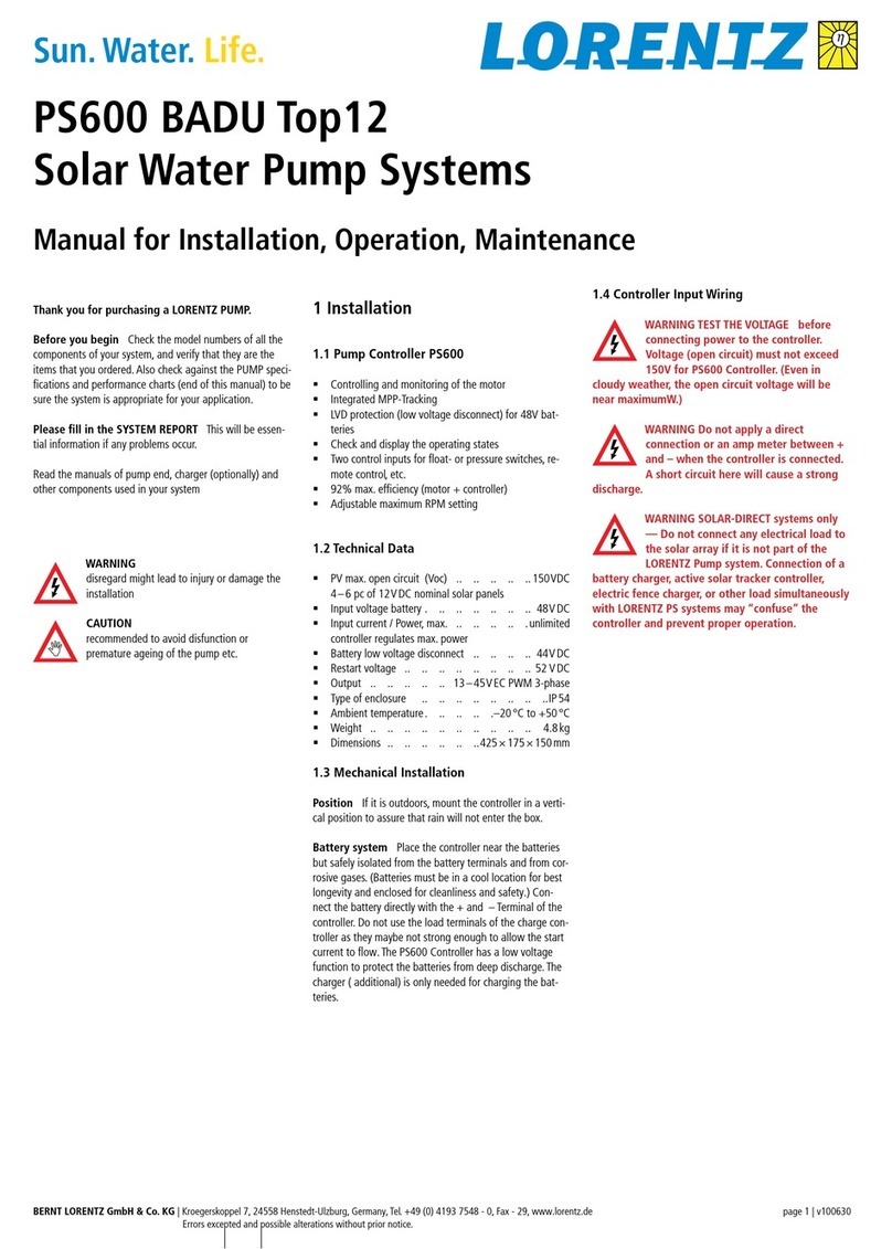 Lorentz pump PS600 BADU Top12 Installation, operation & maintenance manual
