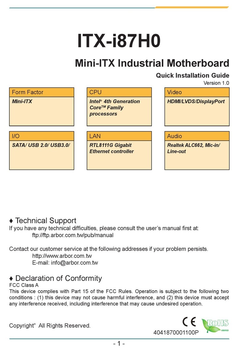 Arbor Technology ITX-i87H0 User manual
