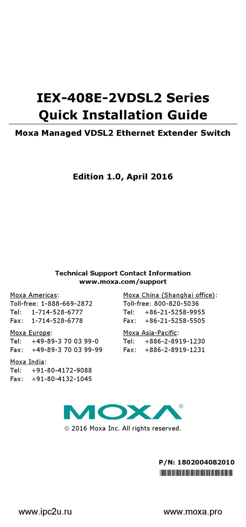 Moxa Technologies IEX-408E-2VDSL2-HV Quick installation guide