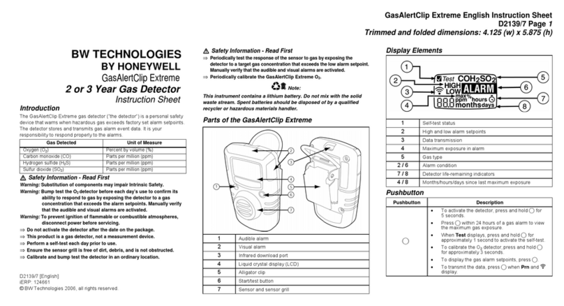 BW Technologies GasAlertClip Extreme SO2 instruction sheet