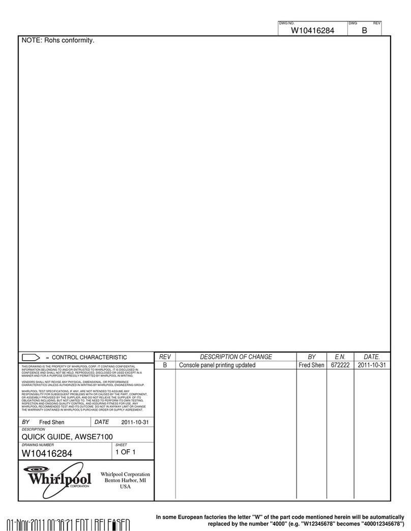 Whirlpool AWSE7100 Programming chart