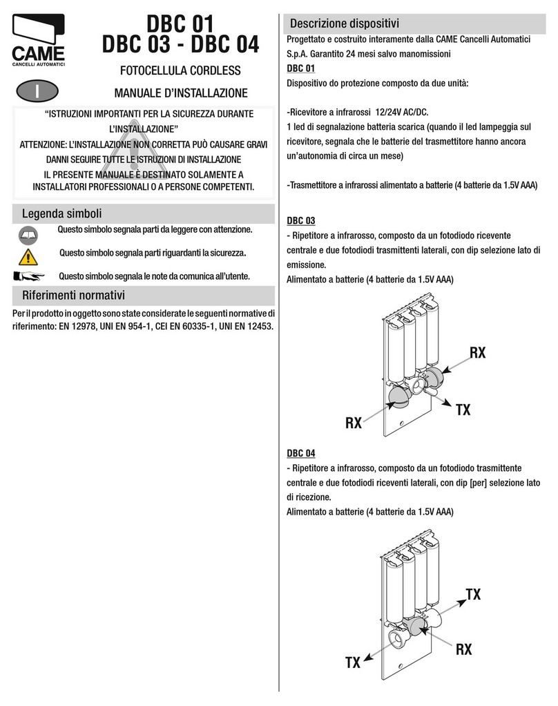 CAME DBC 01 User manual