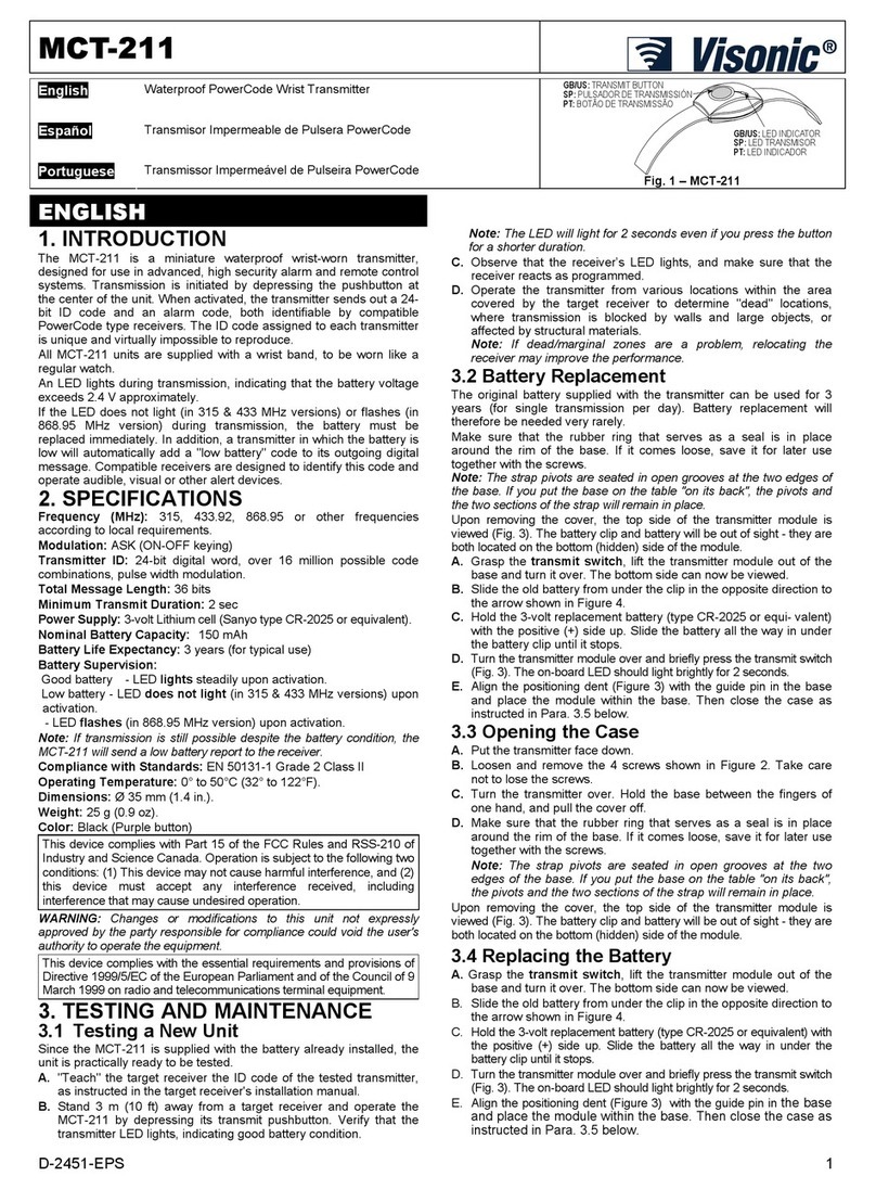 Visonic MCT-211 User manual