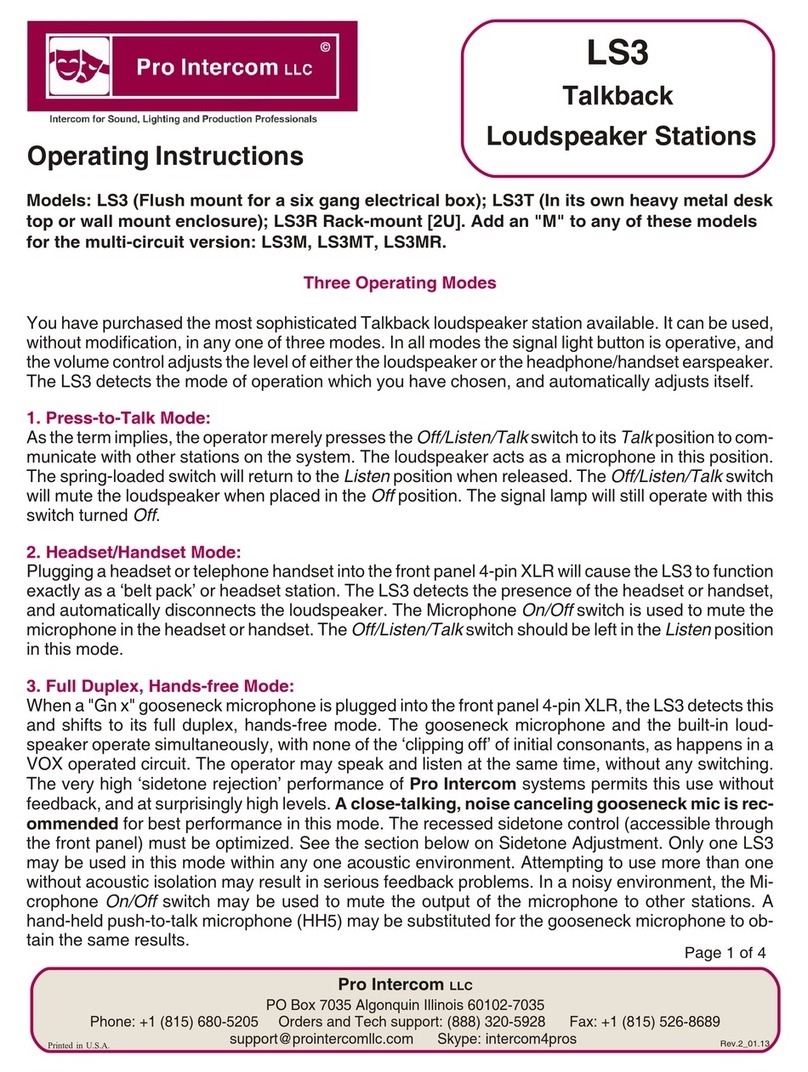 Pro Intercom LS3 operating instructions