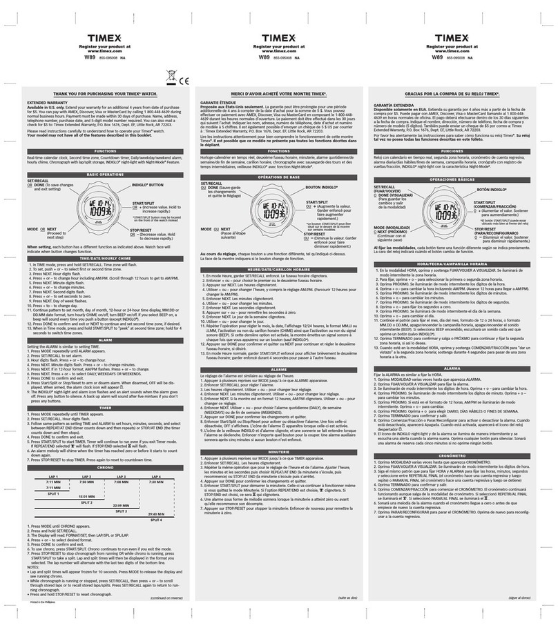Timex W89 User manual Timex W89 User manual