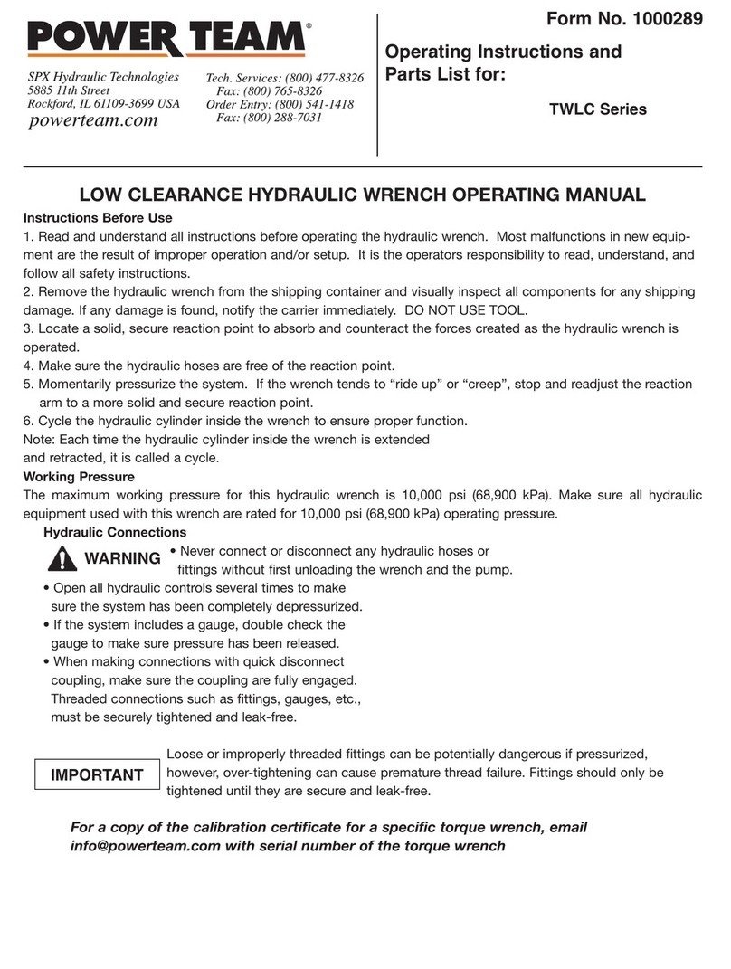 Power Team TWLC Series Operating instructions and parts list