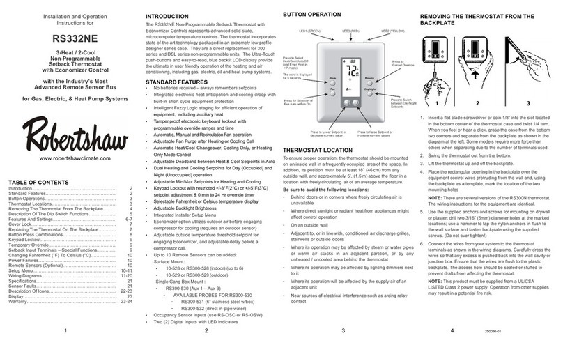 Robertshaw RS332NE Installation and operation instructions for Robertshaw RS332NE Installation and operation instructions for