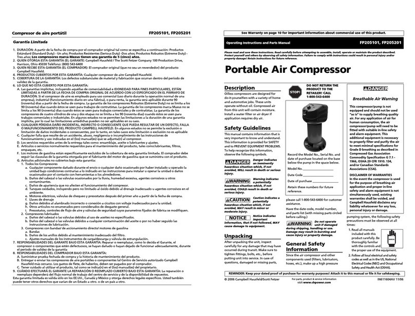 Campbell Hausfeld FP205101 Operating instructions and parts manual