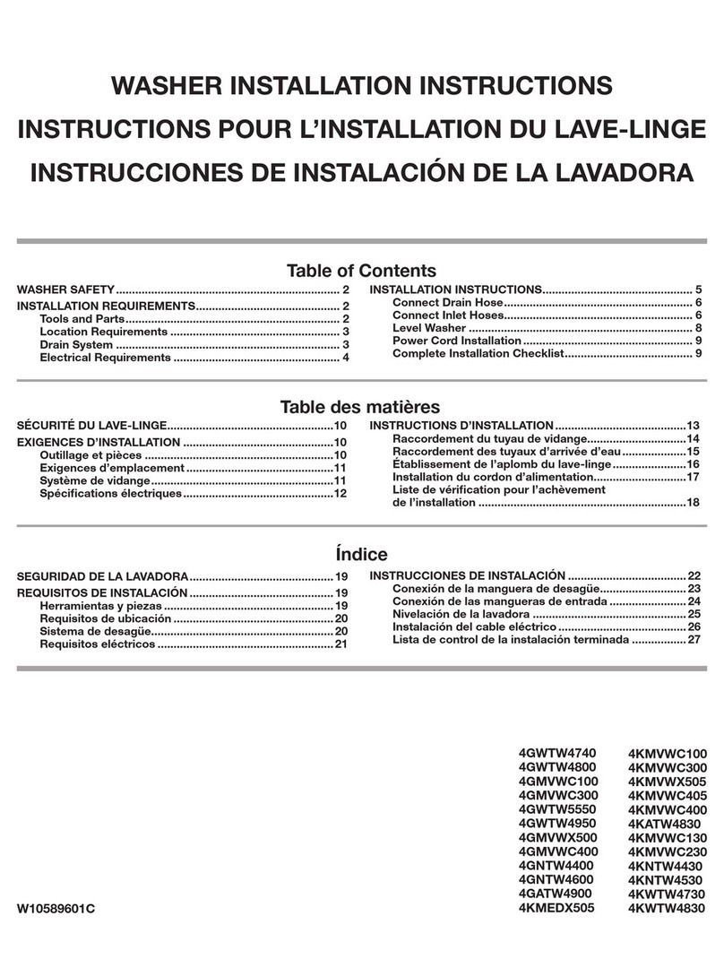 Whirlpool 4GMVWC100 installation instructions