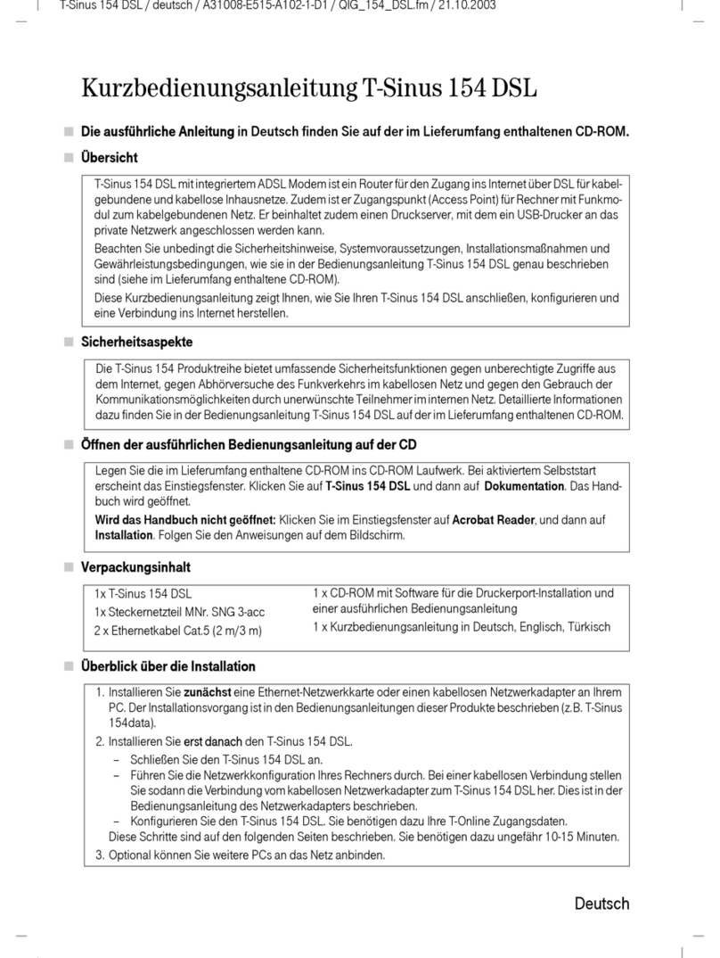 Telecom T-Sinus 154 DSL quick start guide