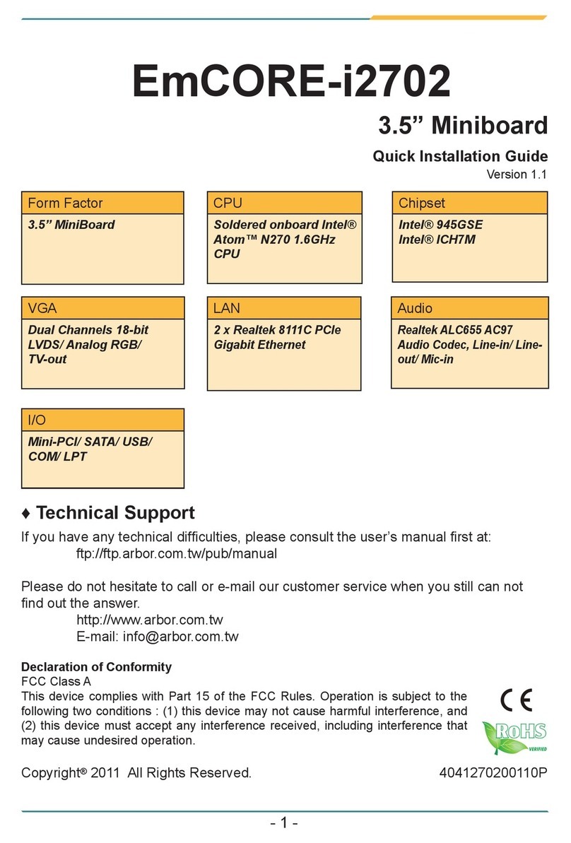 Arbor Technology EmCORE-i2702 User manual