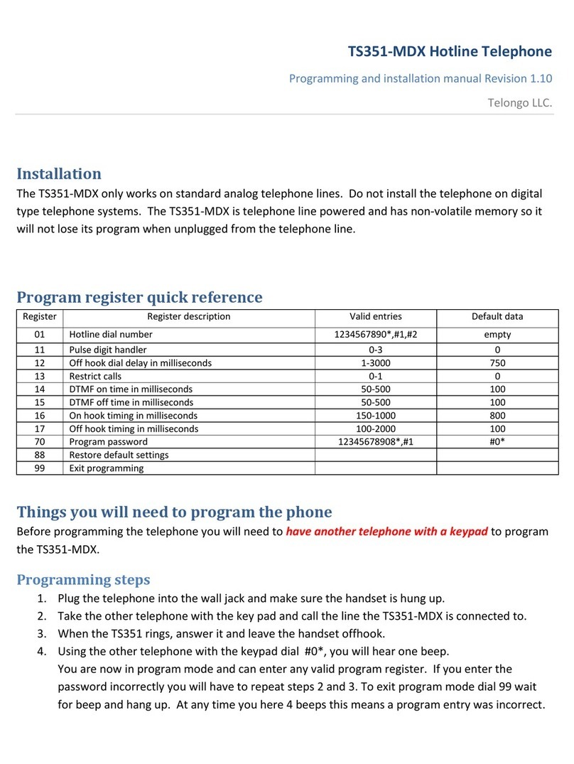 Telongo TS351-MDX Programming and installation manual Telongo TS351-MDX Programming and installation manual