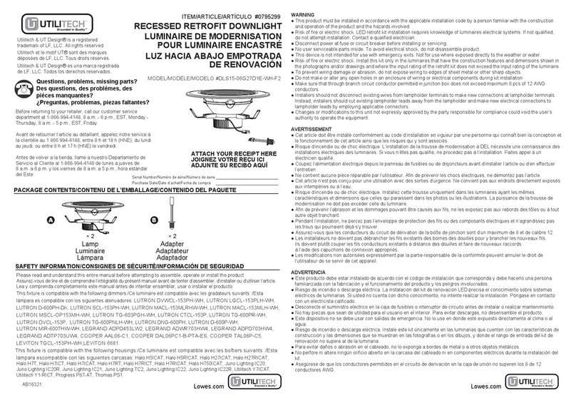 Utilitech 0795299 instruction manual