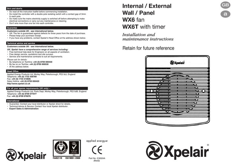 Xpelair WX6 Installation and maintenance instructions
