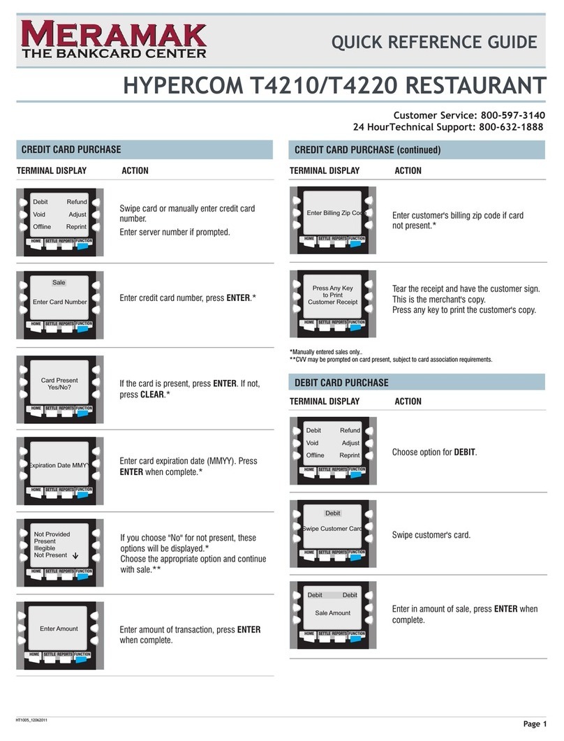 Meramak HYPERCOM T4210 RESTAURANT Quick reference guide Meramak HYPERCOM T4210 RESTAURANT Quick reference guide