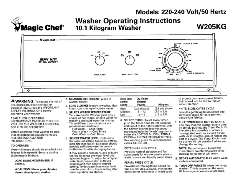 Magic Chef W205KG operating instructions