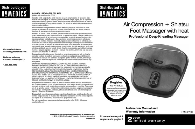 HoMedics FMS-275H Instruction manual and  warranty information