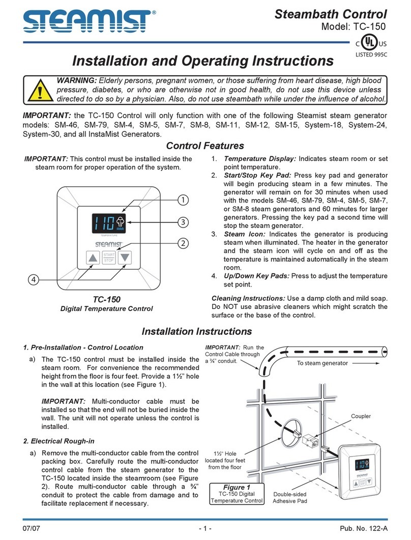 Steamist TC-150 Installation and operating instructions