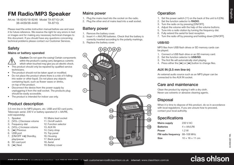 Clas Ohlson TA-871G-UK instruction manual