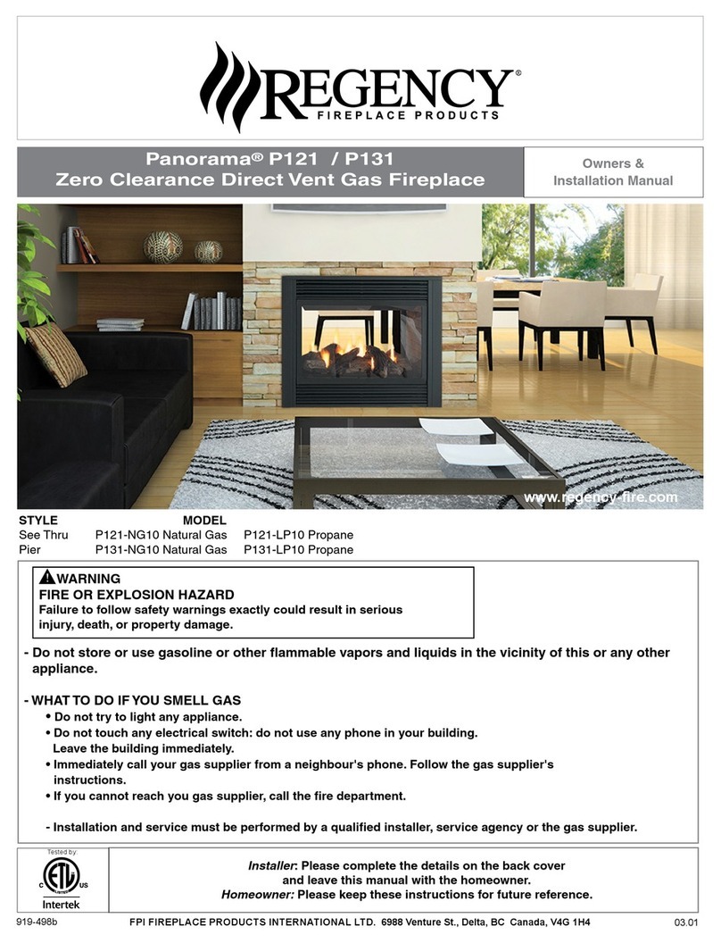 Regency Fireplace Products P121-NG10 Quick start guide Regency Fireplace Products P121-NG10 Quick start guide