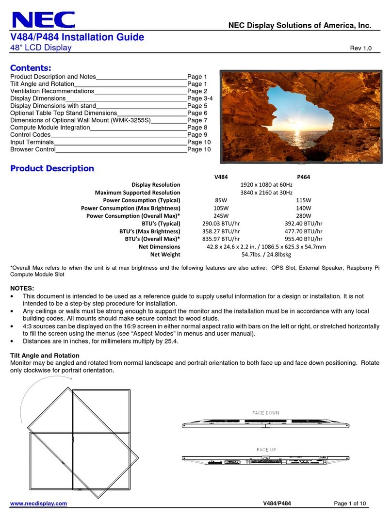 NEC MultiSync V484 User manual