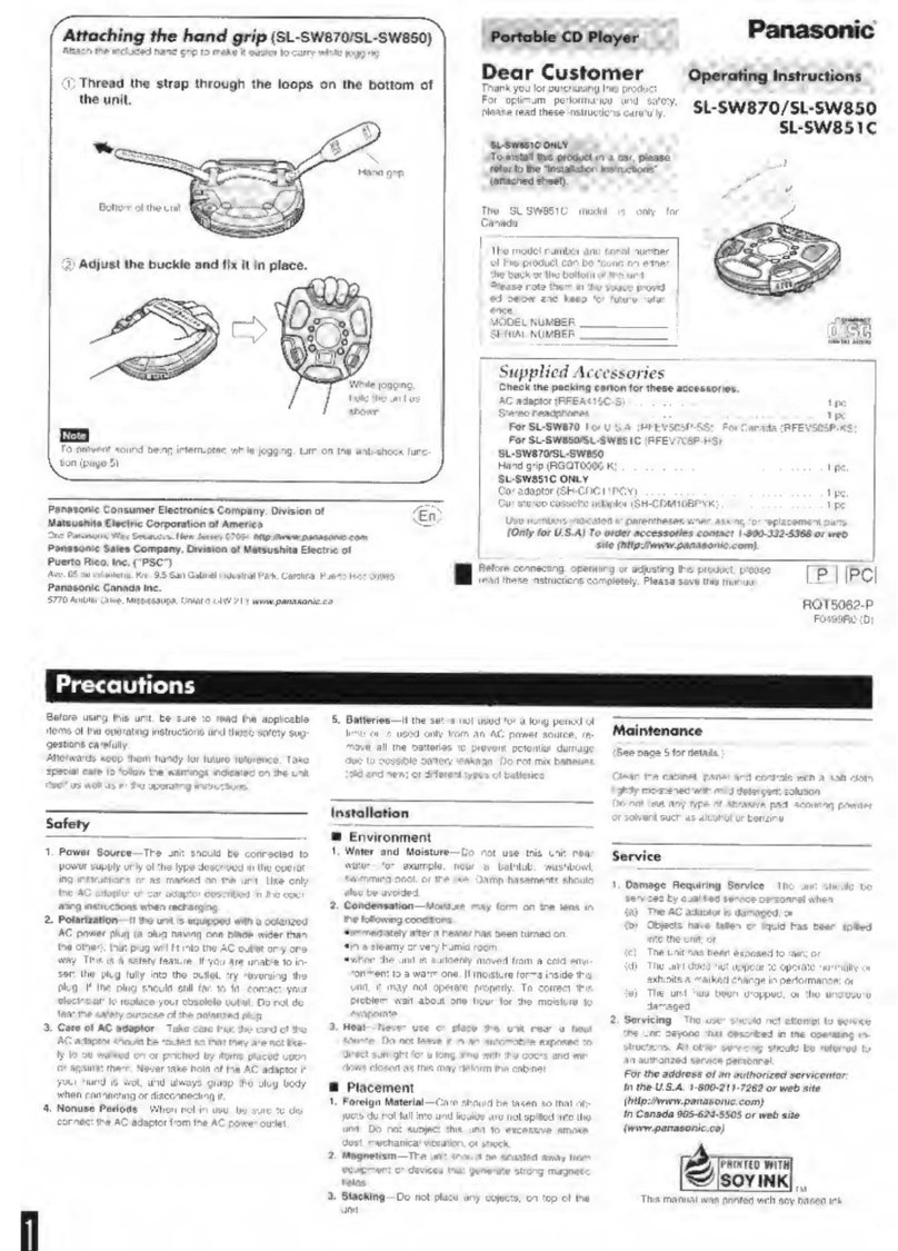 Panasonic SLSW850 - PORT. CD PLAYER User manual