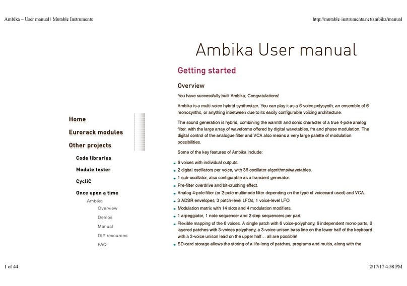 Mutable Instruments ambika User manual