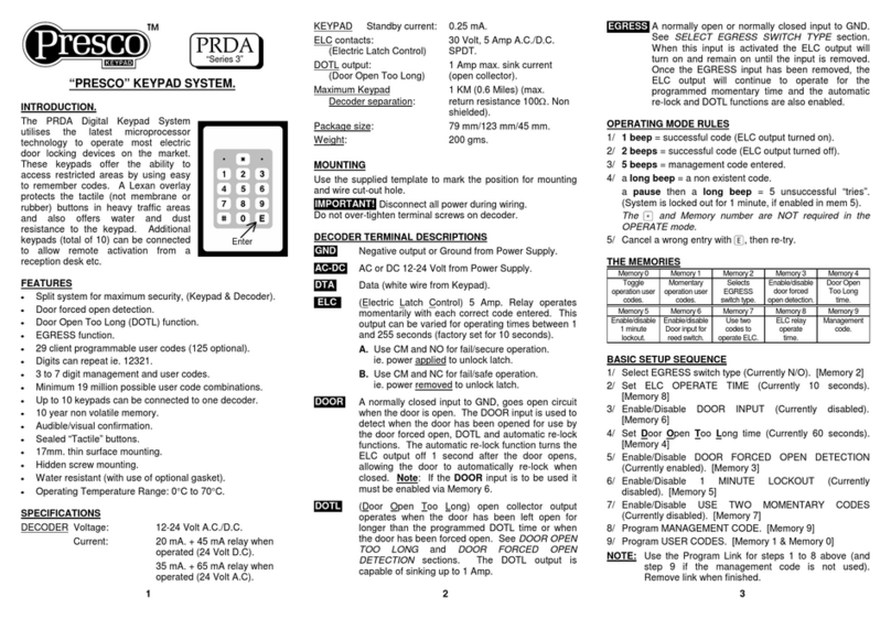 PRESCO PRDA 3 Series owner's manual