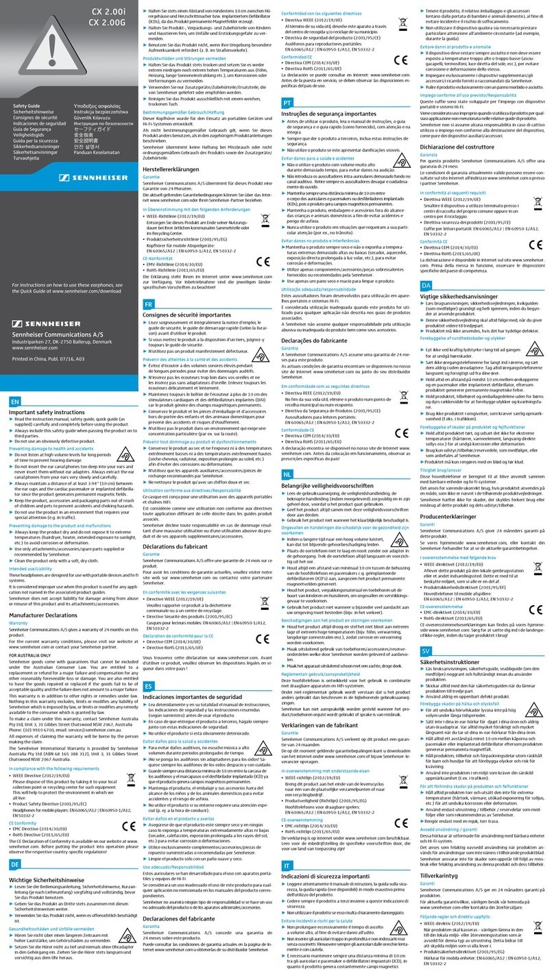 Sennheiser CX 2.00i Safety guide
