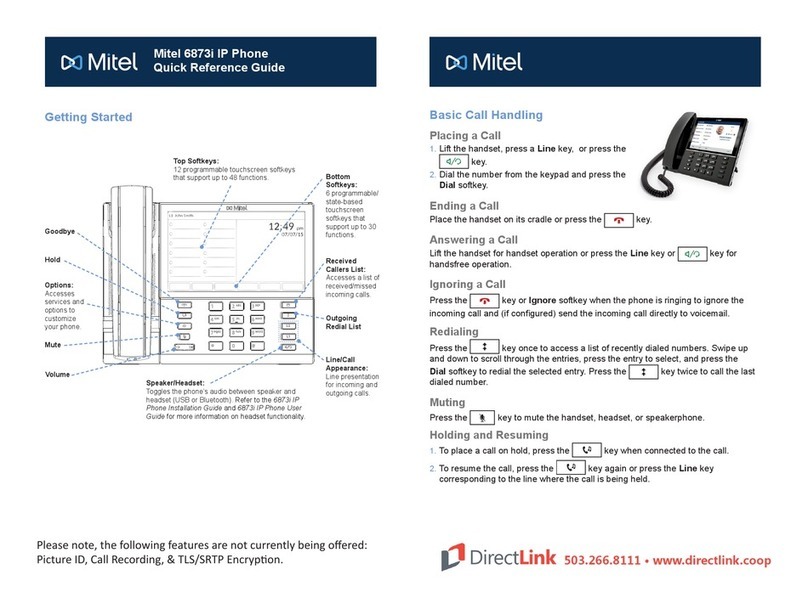 Mitel 6873i Quick reference guide