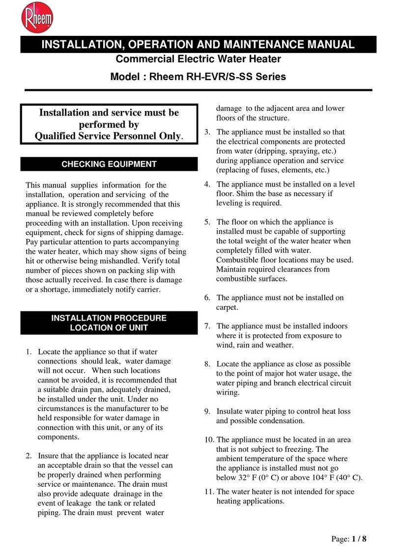 Rheem Rheem RH-EVR Series Installation, operation and maintenance manual