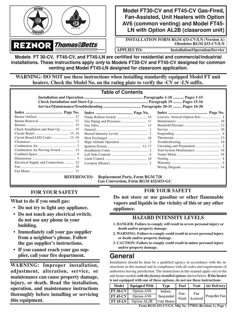 Reznor FT30-CV installation operation service maintenance