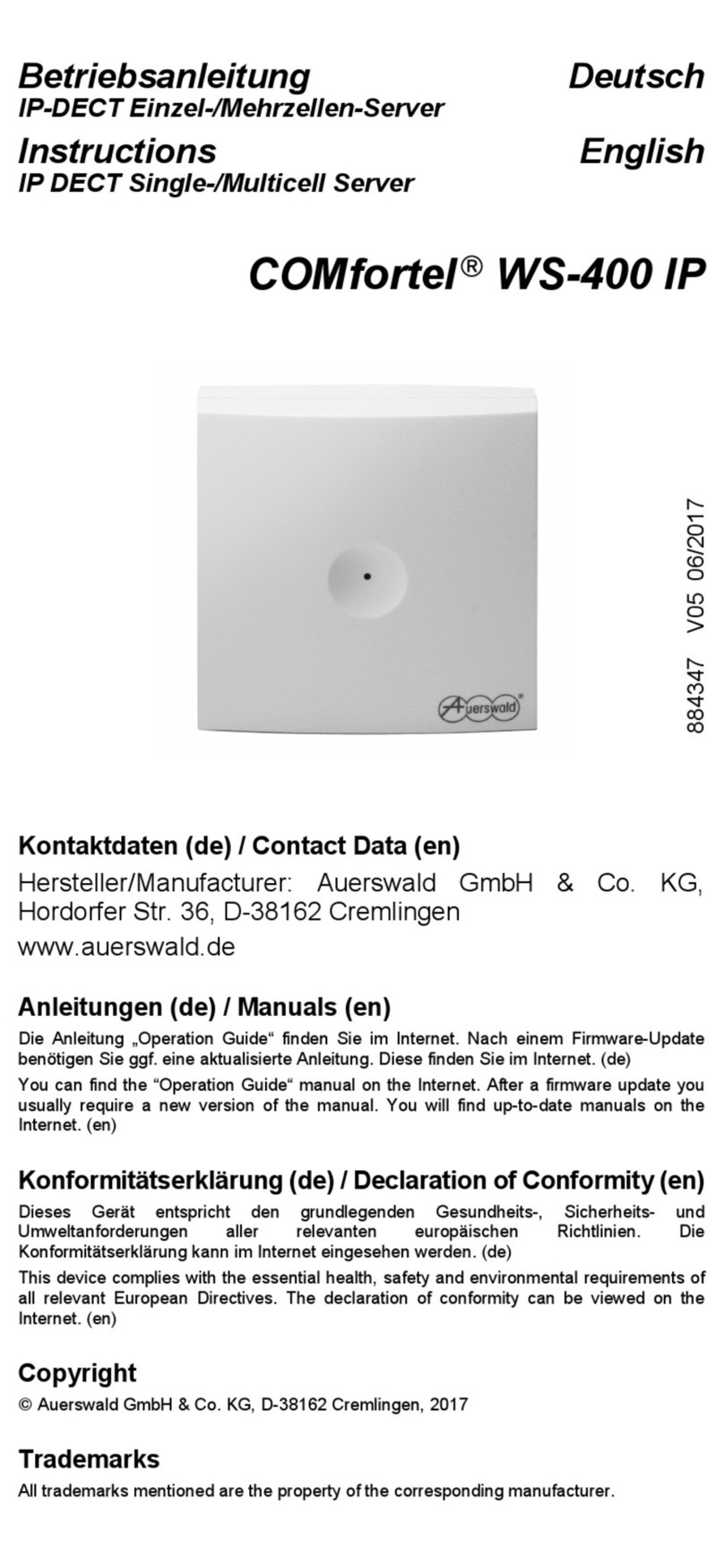 Auerswald COMfortel WS-400 IP instructions
