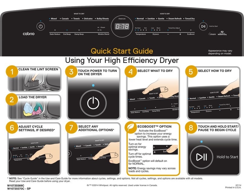 Whirlpool Cabrio W10720369C quick start guide