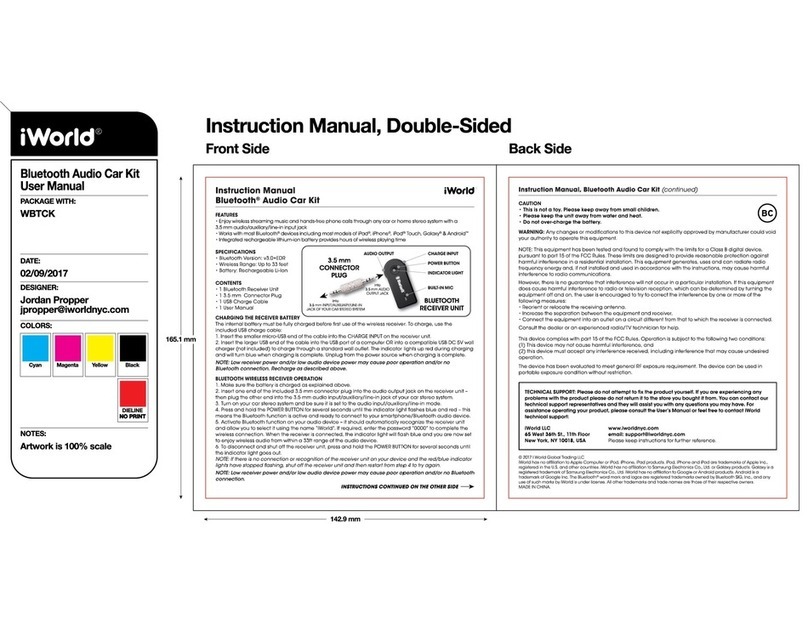 iWorld Bluetooth Audio Car Kit user manual