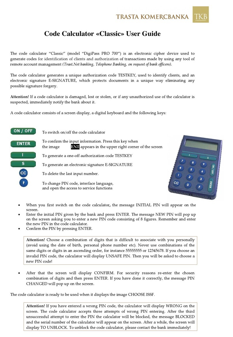 TKB DigiPass PRO 700 User manual