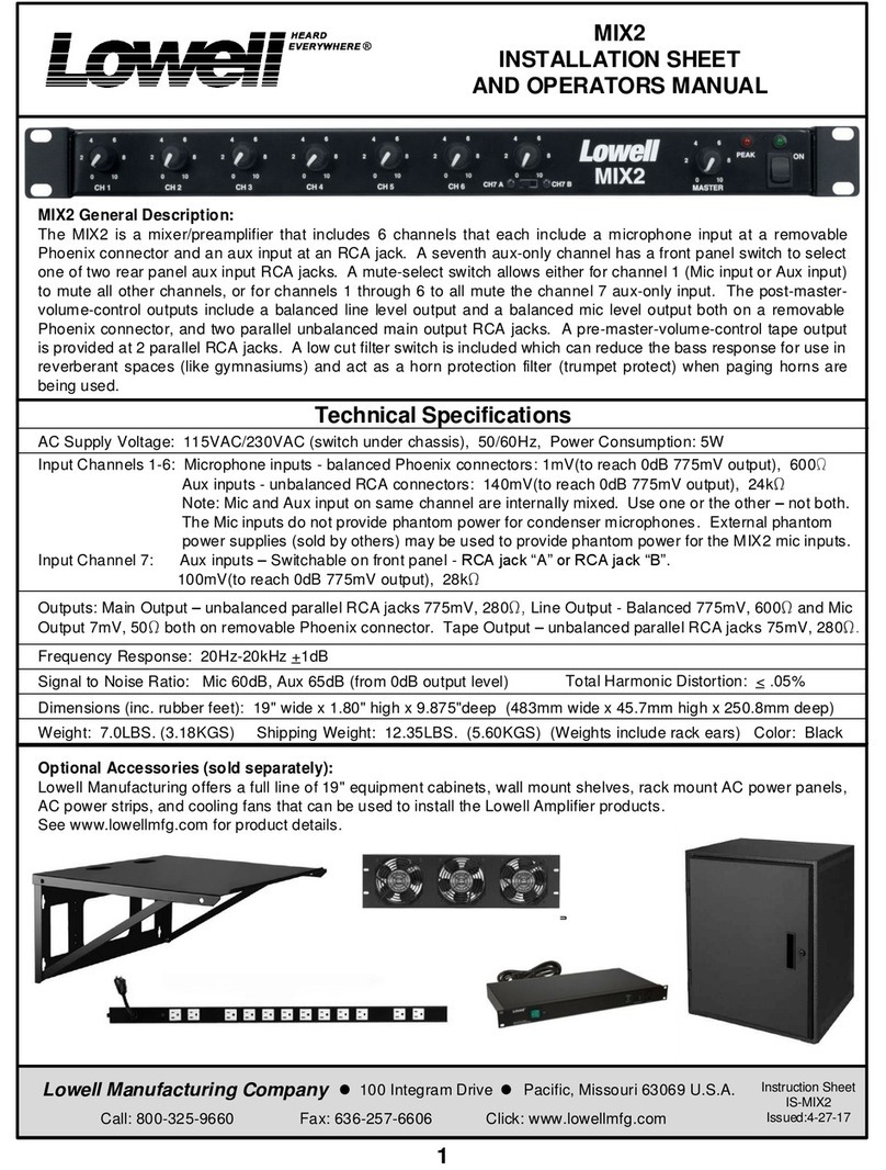 Lowell MIX2 Installation and operator's manual