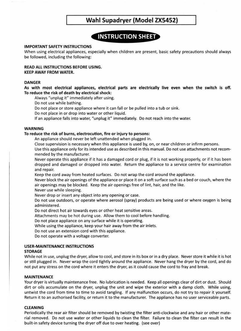 Wahl Supadryer ZX5452 instruction sheet