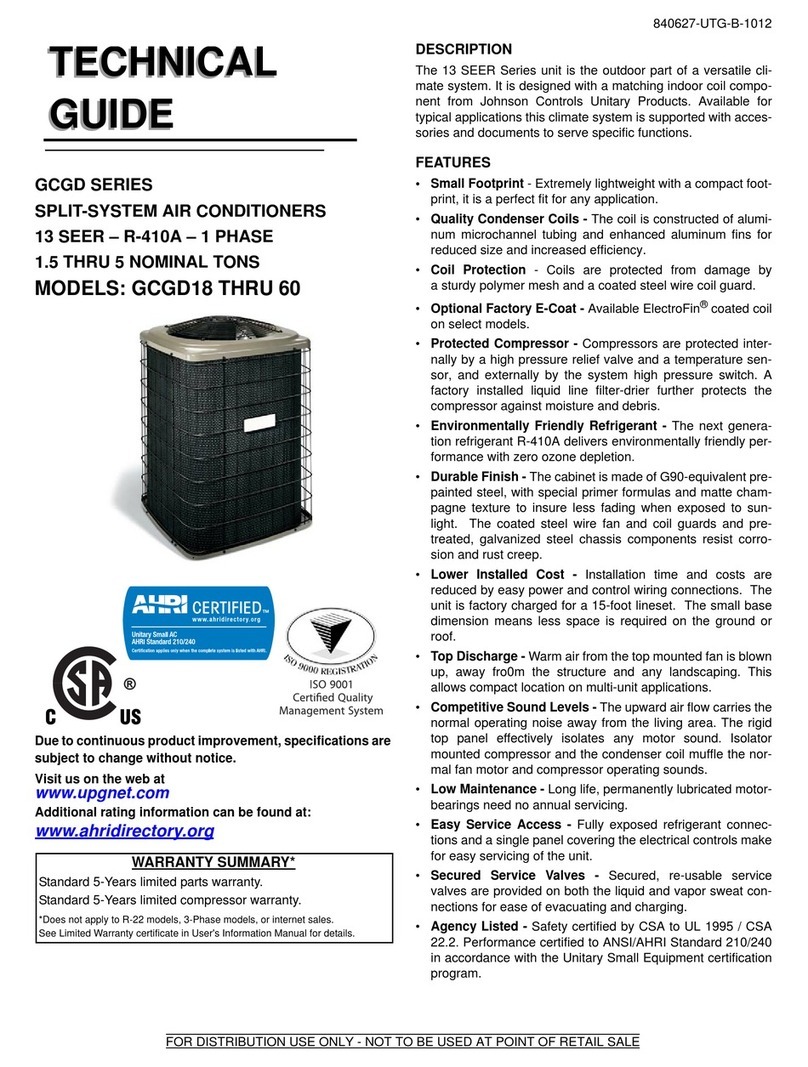 Johnson Controls Unitary Products GCGD18 Quick start guide
