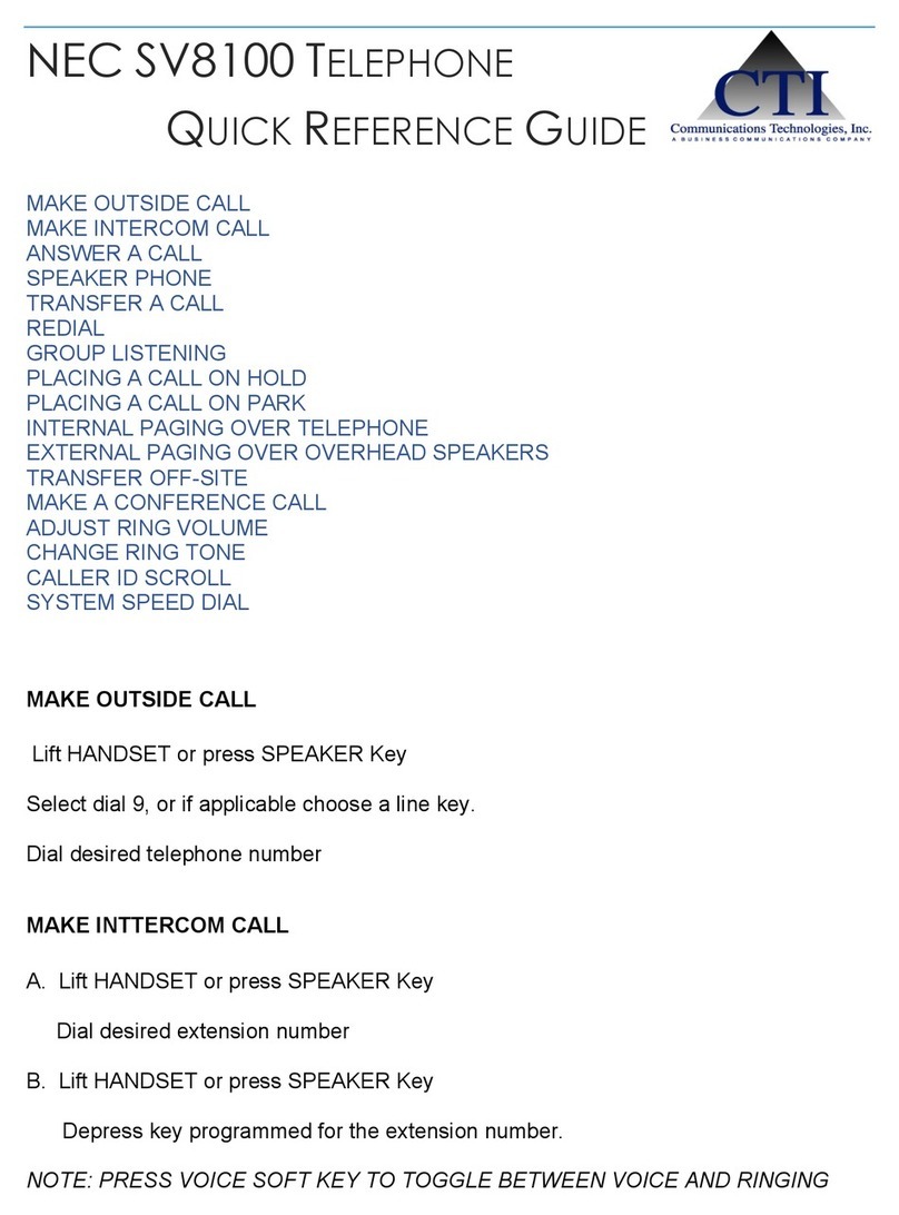 NEC Univerge SV8100 Quick reference guide