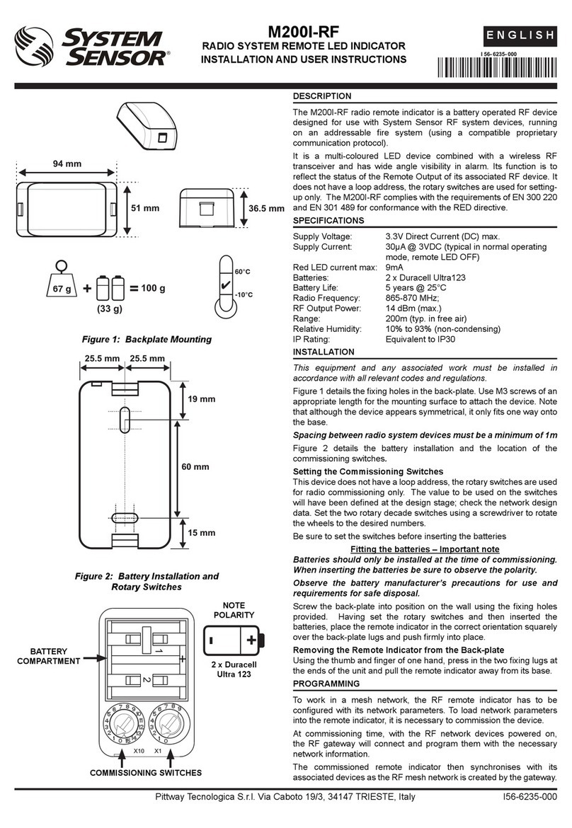 System Sensor M200I-RF Installation and user instructions