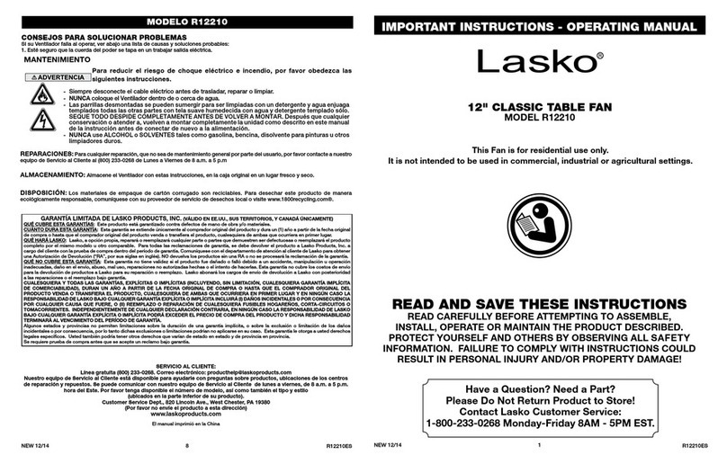 Lasko R12210 Parts list manual