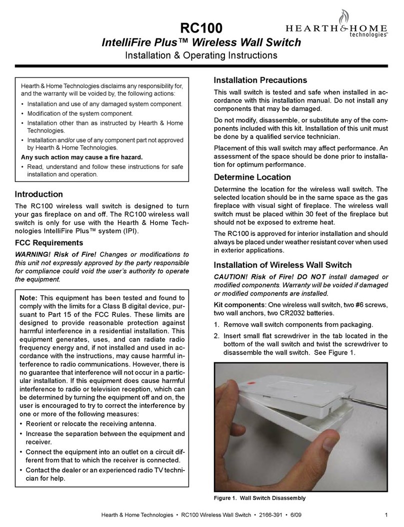 Hearth & Home IntelliFire Plus RC100 Installation & operating instructions