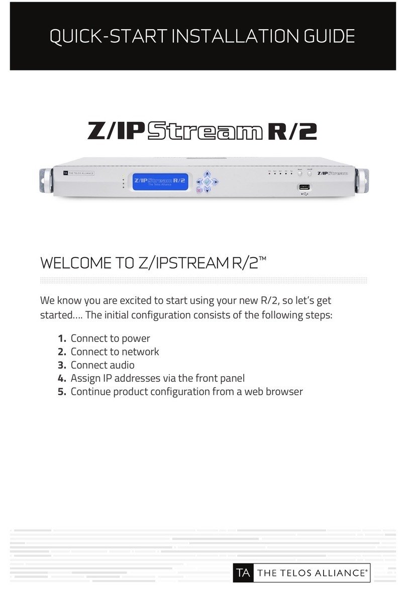 The Telos Alliance Z/IPSTREAM R/2 Quick start installation guide The Telos Alliance Z/IPSTREAM R/2 Quick start installation guide