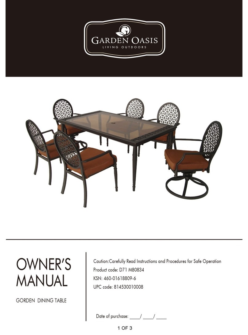 Garden Oasis GORDEN DINING TABLE owner's manual