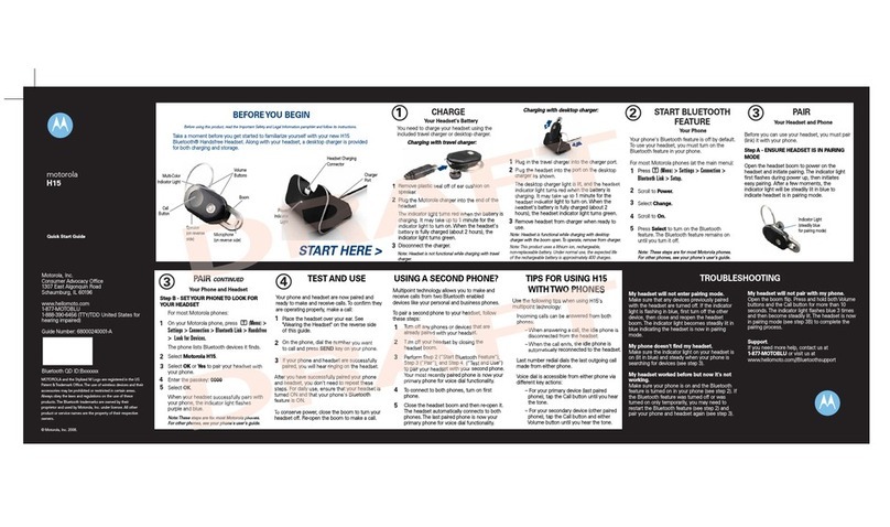 Motorola MOTOPURE H15 quick start guide